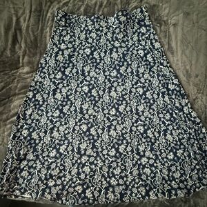 Plus Size 2X Navy Floral Midi Skirt Elastic Waist Casual